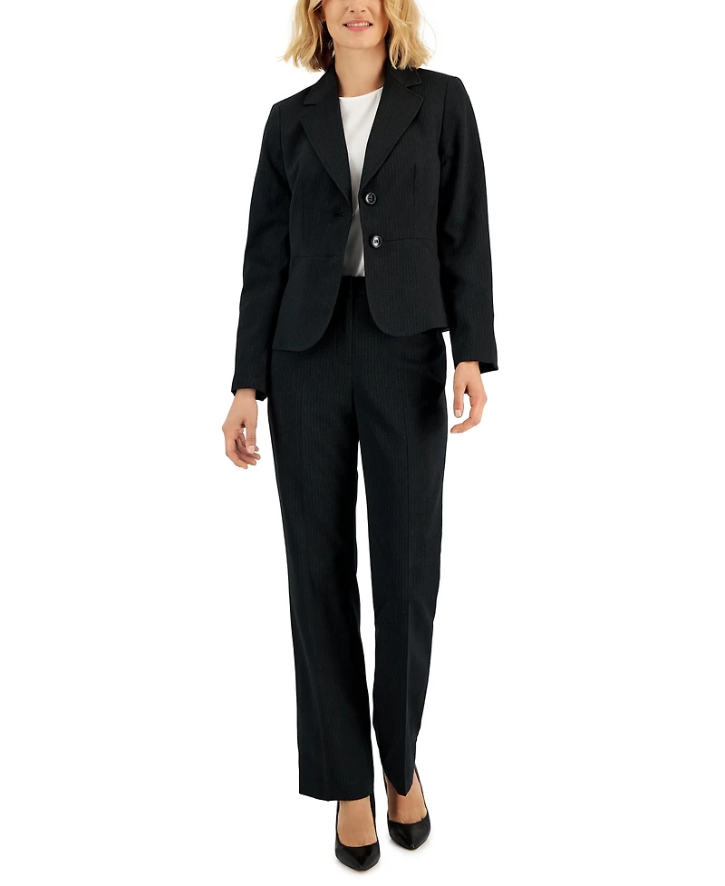 Le Suit Women's Two-Button Pinstriped Pantsuit Set, Regular & Petite