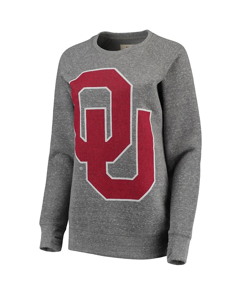 Women's Pressbox Heathered Gray Oklahoma Sooners Big Team Logo Knobi Fleece Tri-Blend Crew Neck Sweatshirt