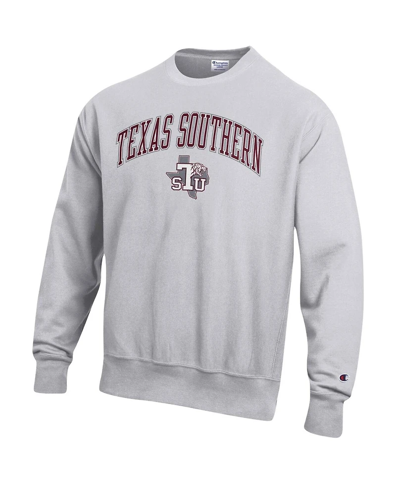 Men's Champion Heathered Gray Texas Southern Tigers Arch Over Logo Reverse Weave Pullover Sweatshirt