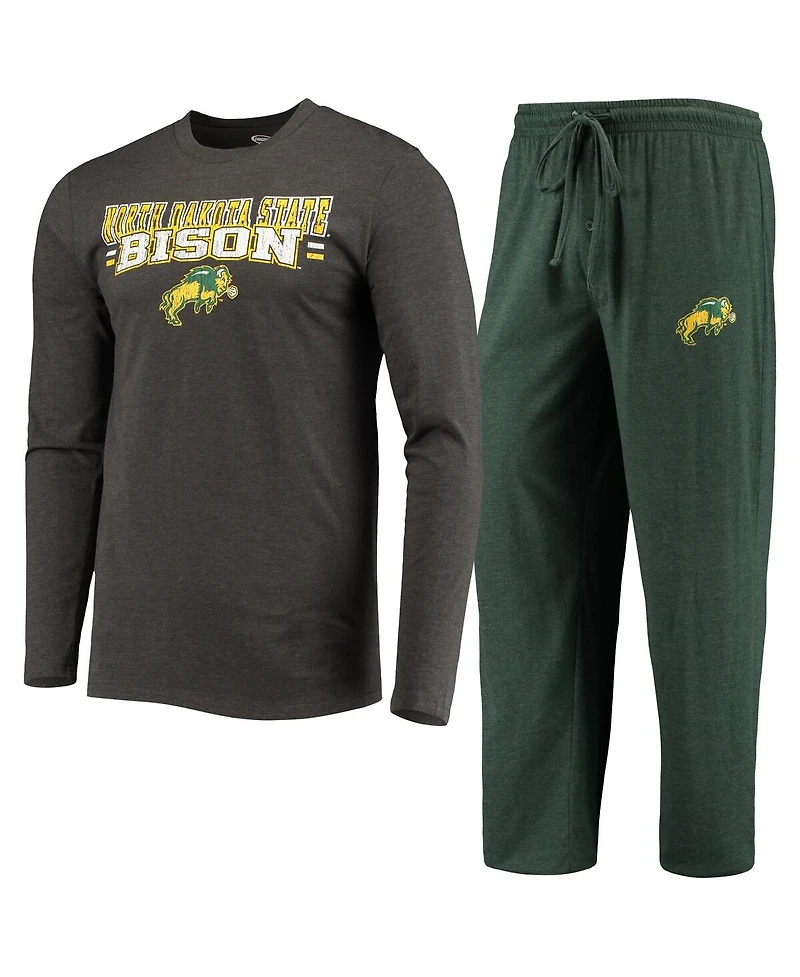 Men's Concepts Sport Green and Heathered Charcoal Ndsu Bison Meter Long Sleeve T-shirt and Pants Sleep Set
