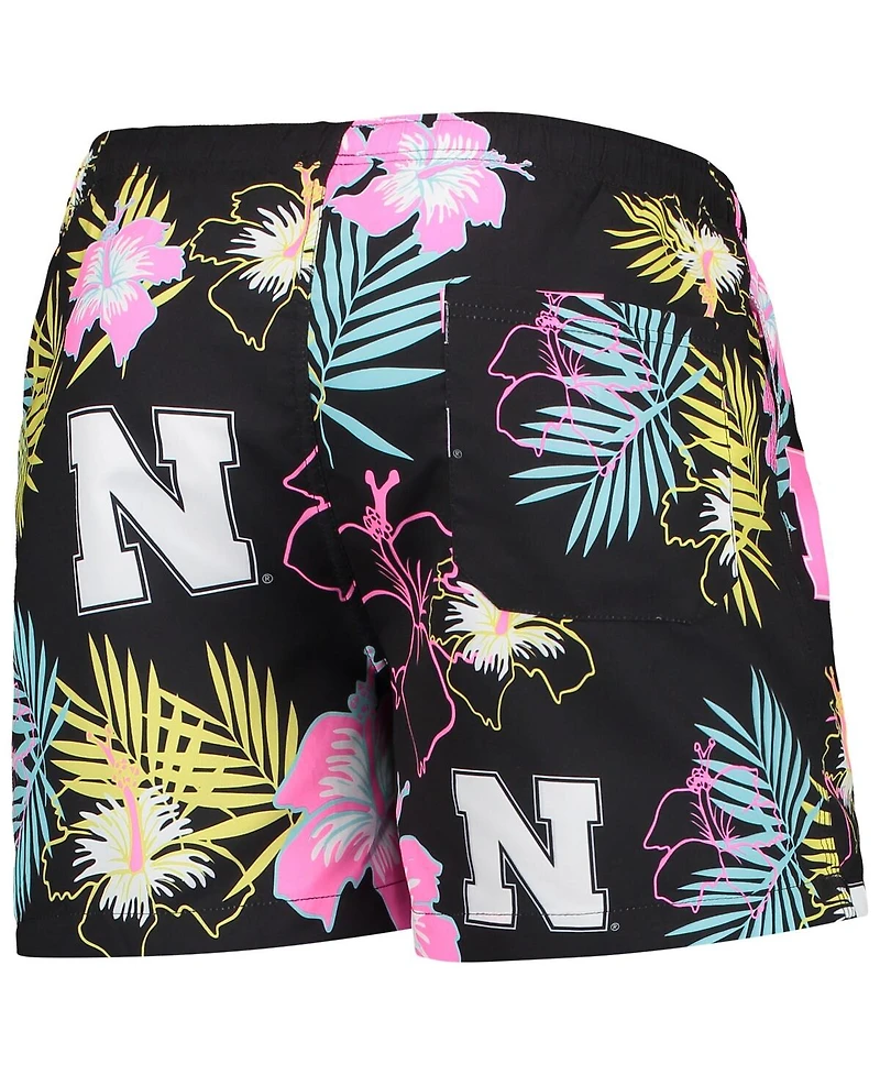 Men's Foco Black Nebraska Huskers Neon Floral Swim Trunks