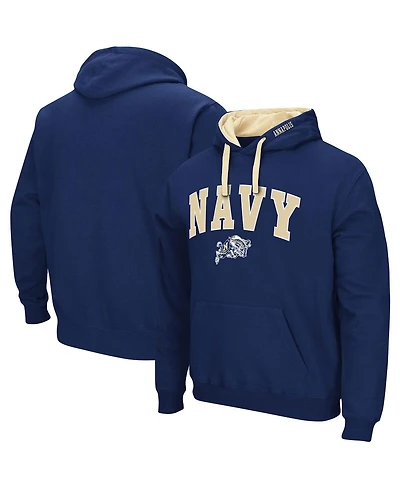 Men's Colosseum Navy Navy Midshipmen Big and Tall Arch & Logo 2.0 Pullover Hoodie