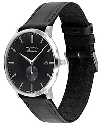 Movado Men's Heritage Black Genuine Leather Strap Watch 40mm