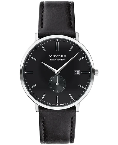 Movado Men's Heritage Black Genuine Leather Strap Watch 40mm