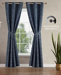 Jessica Simpson Groovy Paisley Textured Blackout Grommet Window Curtain Panel Pair with Tiebacks, 38" x 96"