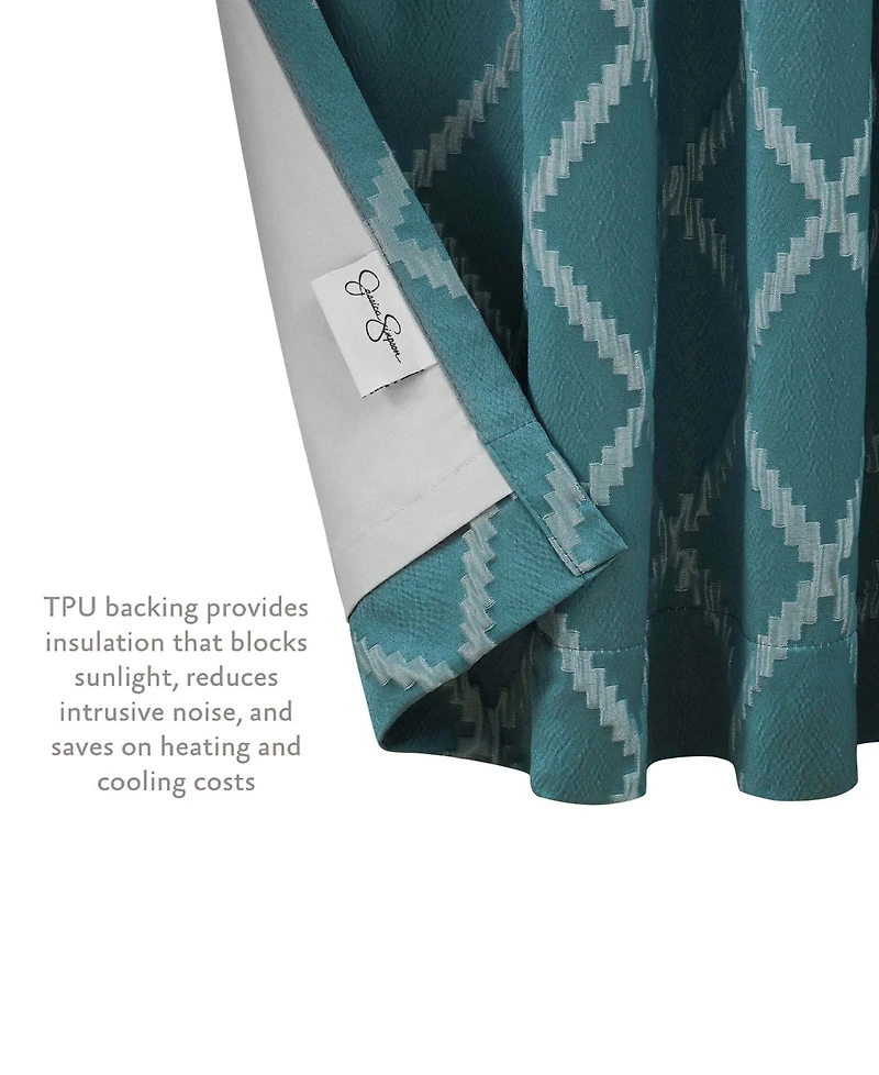 Jessica Simpson Lynee Textured Diamond Patterned Blackout Back-Tab Window Curtain Panel Pair with Tiebacks, 52" x 84"