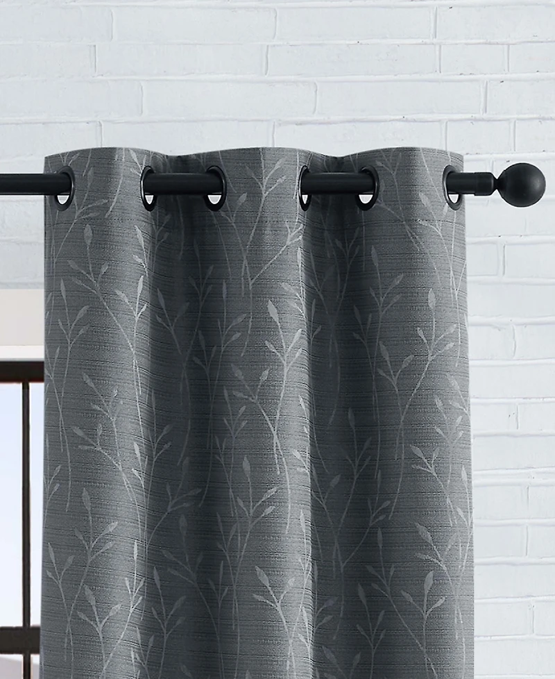 Lucky Brand Sondra Textured Leaf Pattern Blackout Grommet Window Curtain Panel Pair with Tiebacks, 38" x 96"