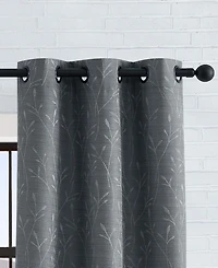 Lucky Brand Sondra Textured Leaf Pattern Blackout Grommet Window Curtain Panel Pair with Tiebacks, 38" x 96"