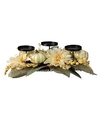 Dahlia and Pumpkin Fall Candle Holder Centerpiece, 21"