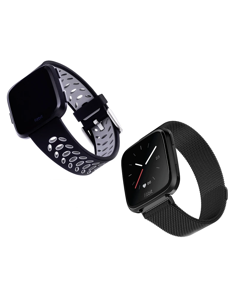 WITHit Stainless Steel Mesh Band and Silicone Sport Band 2-Pack designed for the Fitbit Versa, Versa 2 and Versa Lite