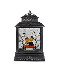 Lighted Black Halloween Snow Globe Lantern with Pumpkin Couple, 11.5"