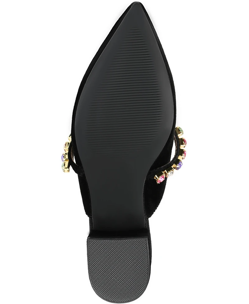 Journee Collection Women's Jewel Rhinestone Embellished Velvet Slip On Flats