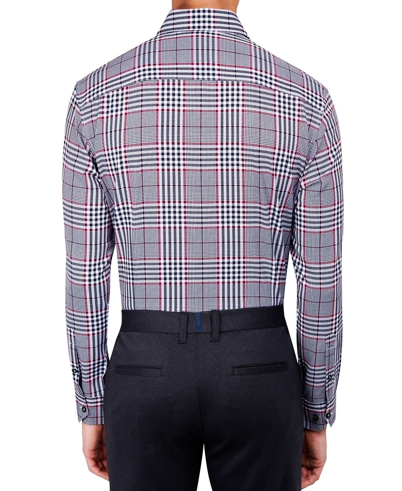 Men's Regular Fit Non-Iron Plaid-Print Performance Stretch Dress Shirt