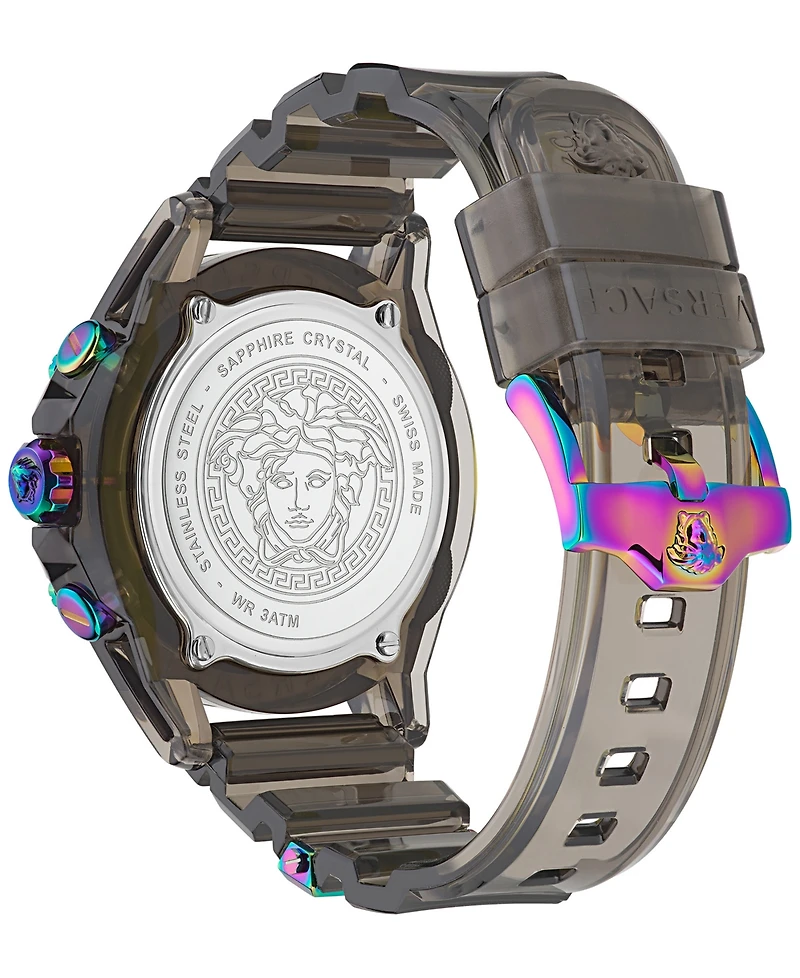 Versace Men's Swiss Chronograph Icon Active Black Silicone Strap Watch 44mm