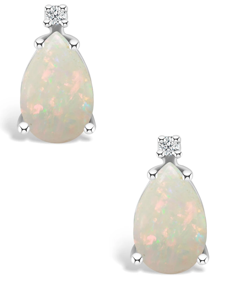 Opal (1 ct. t.w.) and Diamond Accent Stud Earrings 14K Gold or White