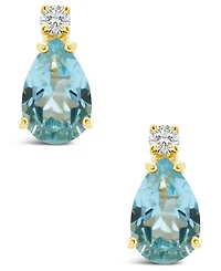 Aquamarine (3/4 ct.t.w) and Diamond Accent Stud Earrings in 14K Yellow Gold