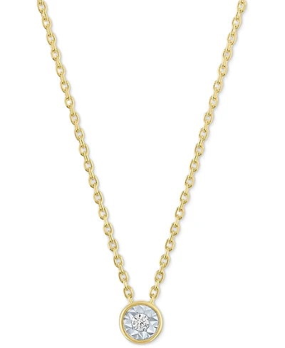 Diamond Accent Bezel Pendant Necklace Sterling Silver or 14k Gold-Plated Silver, 16" + 2" extender