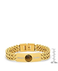 Steeltime Tiger Eye and Simulated Diamonds Double Wheat Link Bracelet