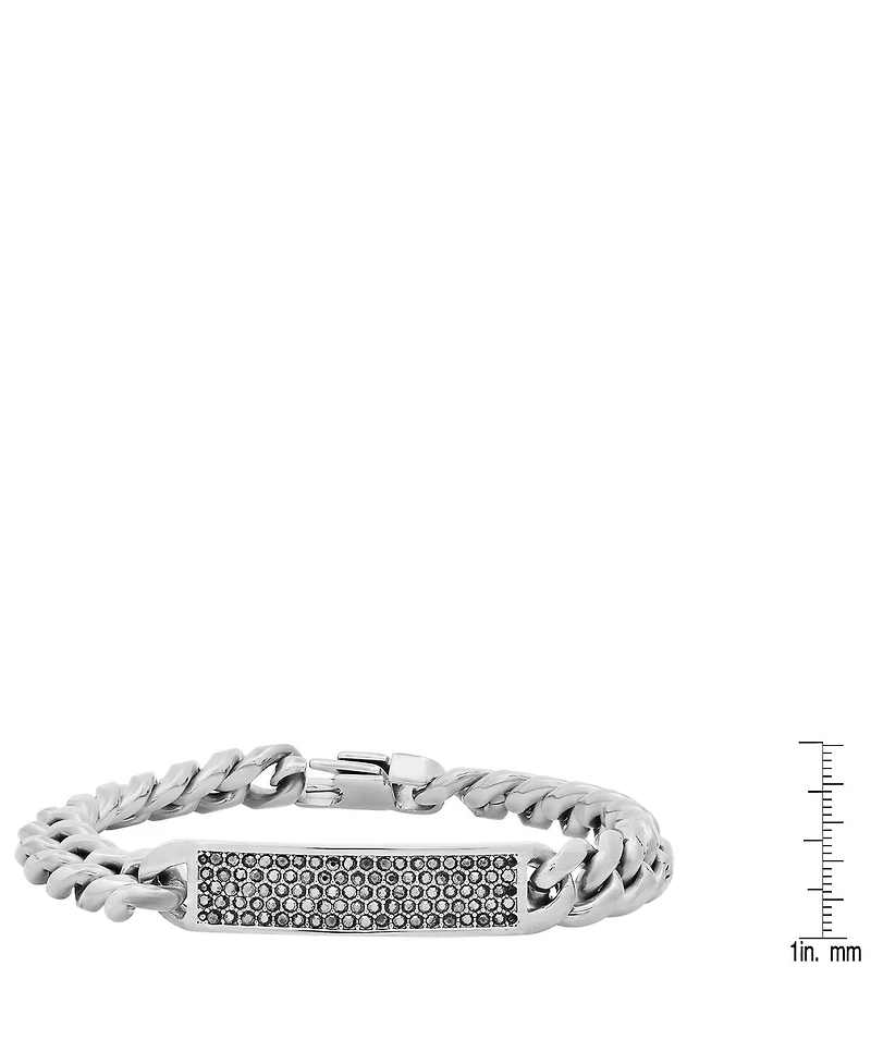 Steeltime Simulated Gray Diamonds Cuban Link Id Bracelet