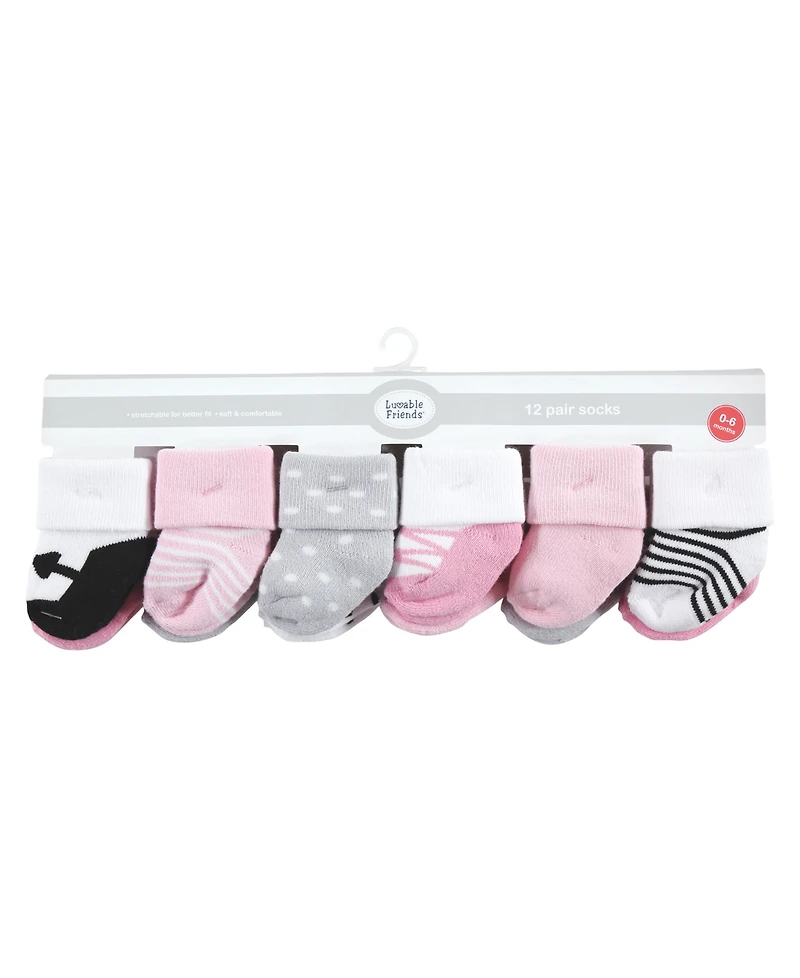 Luvable Friends Baby Girls Cotton Terry Socks Bundle
