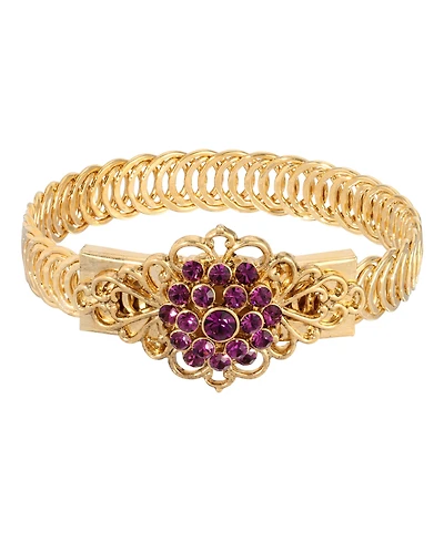 2028 14K Gold-tone Purple Flower Overlay Belt Bracelet