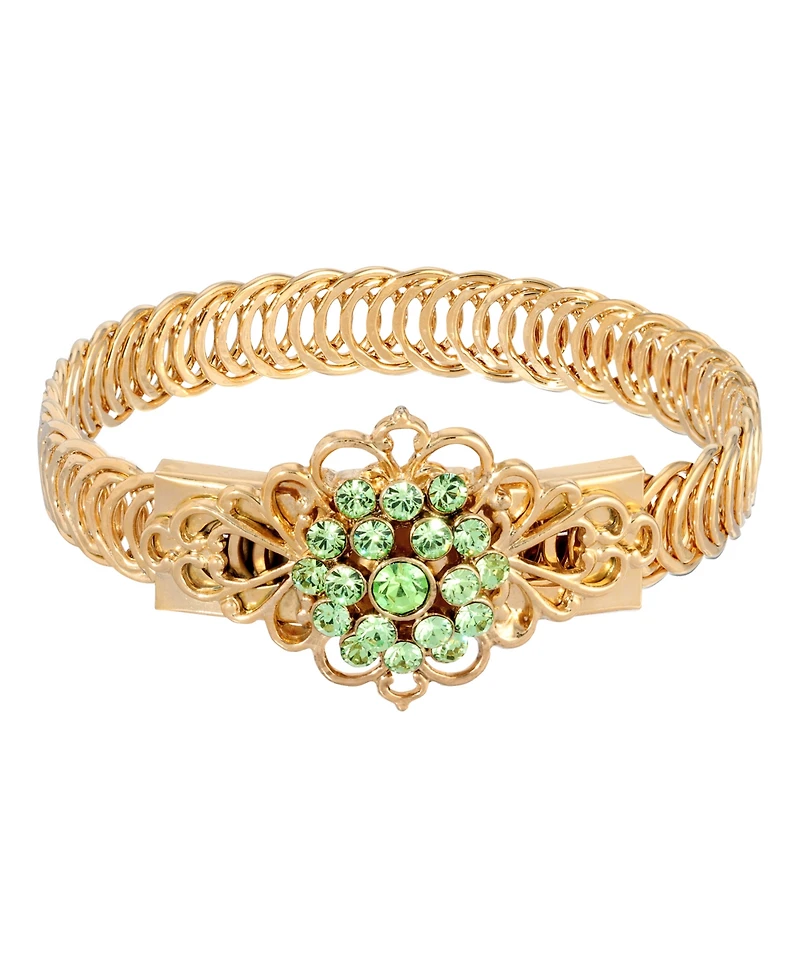 2028 14K Gold-tone Green Flower Overlay Belt Bracelet