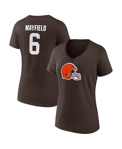 Women's Fanatics Baker Mayfield Brown Cleveland Browns Player Icon Name and Number V-Neck T-shirt