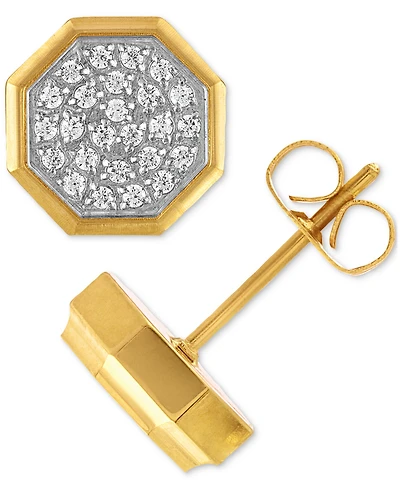 Men's Diamond Pave Cluster Octagon Stud Earrings (1/4 ct. t.w.) in Stainless Steel & Gold Ion-Plated Stainless Steel