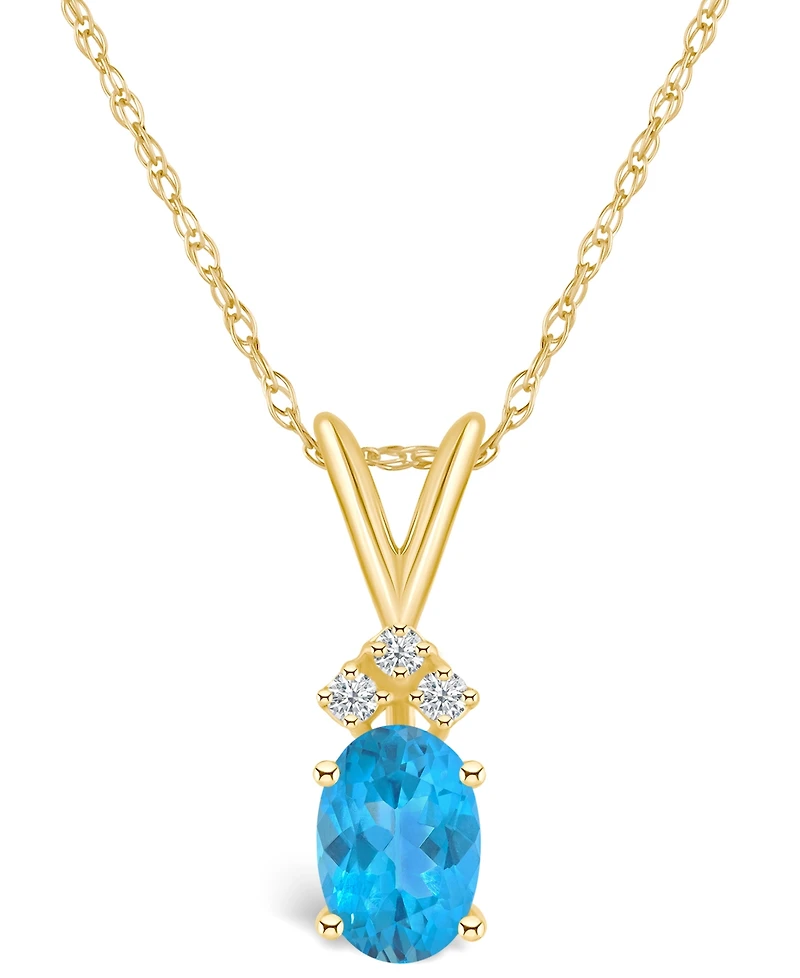 Blue Topaz (1 ct. t.w.) and Diamond Accent Pendant Necklace 14K White Gold or