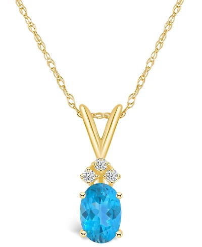 Blue Topaz (1 ct. t.w.) and Diamond Accent Pendant Necklace 14K White Gold or
