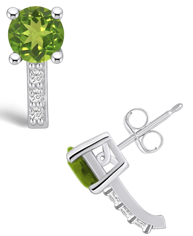 Macy's Peridot (1-7/8 ct. t.w.) and Diamond (1/8 ct. t.w.) Stud Earrings in 14K White Gold