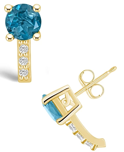 Macy's London Topaz (2-1/3 ct. t.w.) and Diamond (1/8 ct. t.w.) Stud Earrings in 14K Yellow Gold