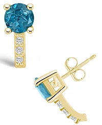 Macy's London Topaz (2-1/3 ct. t.w.) and Diamond (1/8 ct. t.w.) Stud Earrings in 14K Yellow Gold