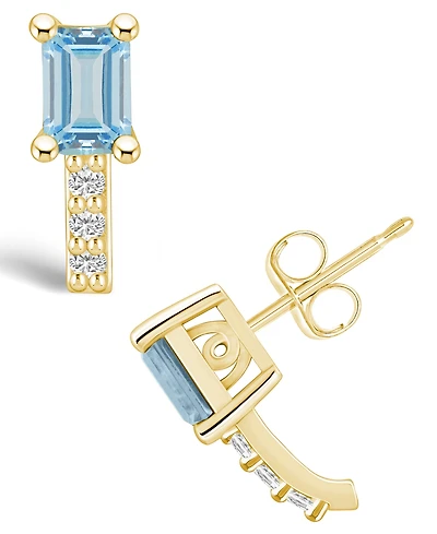 Macy's Aquamarine (1 ct. t.w.) and Diamond (1/8 ct. t.w.) Stud Earrings in 14K Yellow Gold