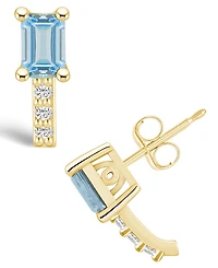 Macy's Aquamarine (1 ct. t.w.) and Diamond (1/8 ct. t.w.) Stud Earrings in 14K Yellow Gold