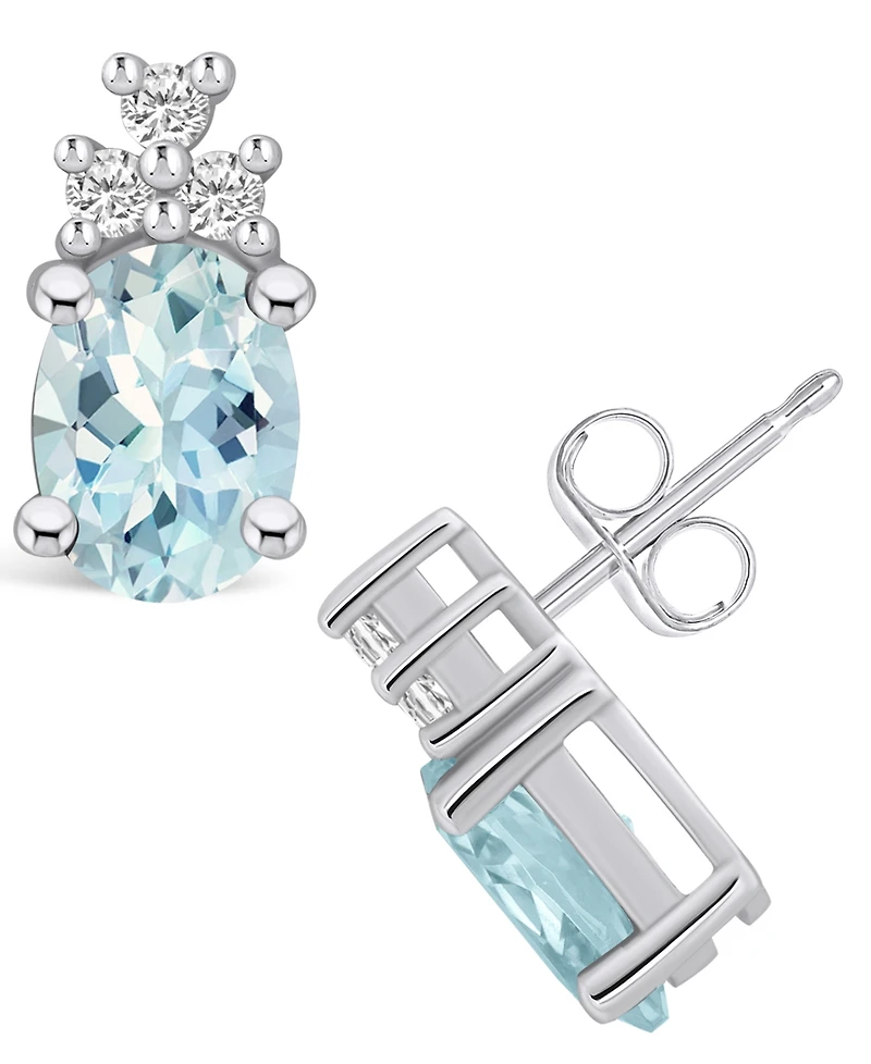 Macy's Aquamarine (2-1/3 ct. t.w.) and Diamond (1/5 ct. t.w.) Stud Earrings in 14K Gold