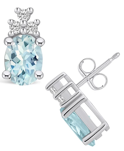 Macy's Aquamarine (2-1/3 ct. t.w.) and Diamond (1/5 ct. t.w.) Stud Earrings in 14K Gold