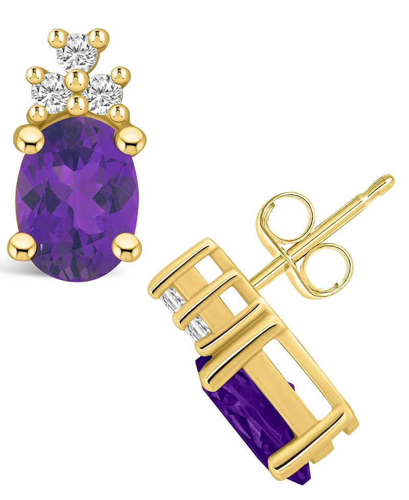 Macy's Amethyst (2-3/8 ct. t.w.) and Diamond (1/5 ct. t.w.) Stud Earrings in 14K Yellow Gold