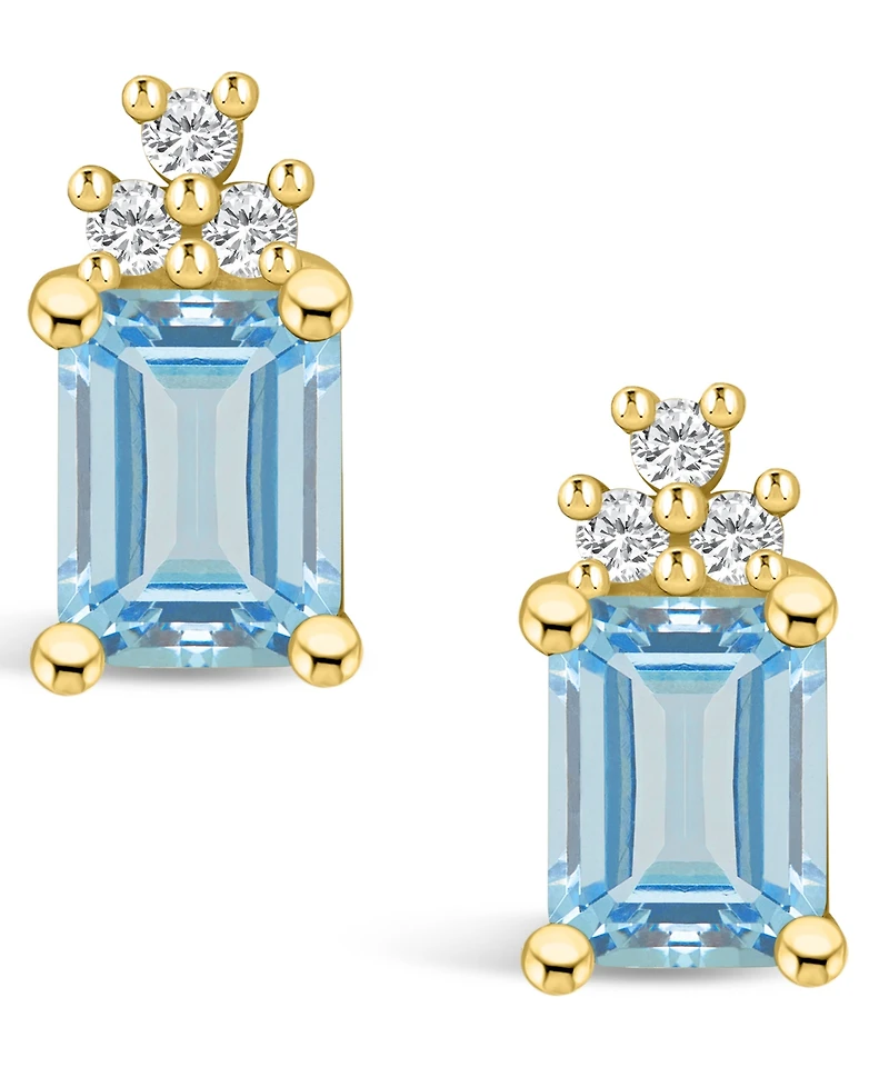 Macy's Aquamarine (2-3/4 Ct. T.w.) and Diamond (1/5 Ct. T.w.) Stud Earrings in 14K Yellow Gold
