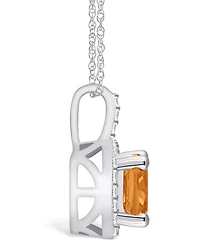 Macy's Citrine (2 Ct. T.w.) and Diamond (1/4 Ct. T.w.) Halo Pendant Necklace in 14K White Gold