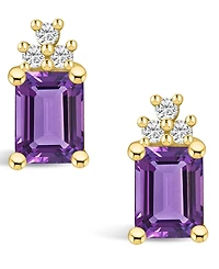 Macy's Amethyst (3-1/5 ct. t.w.) and Diamond (1/5 ct. t.w.) Stud Earrings in 14K Yellow Gold