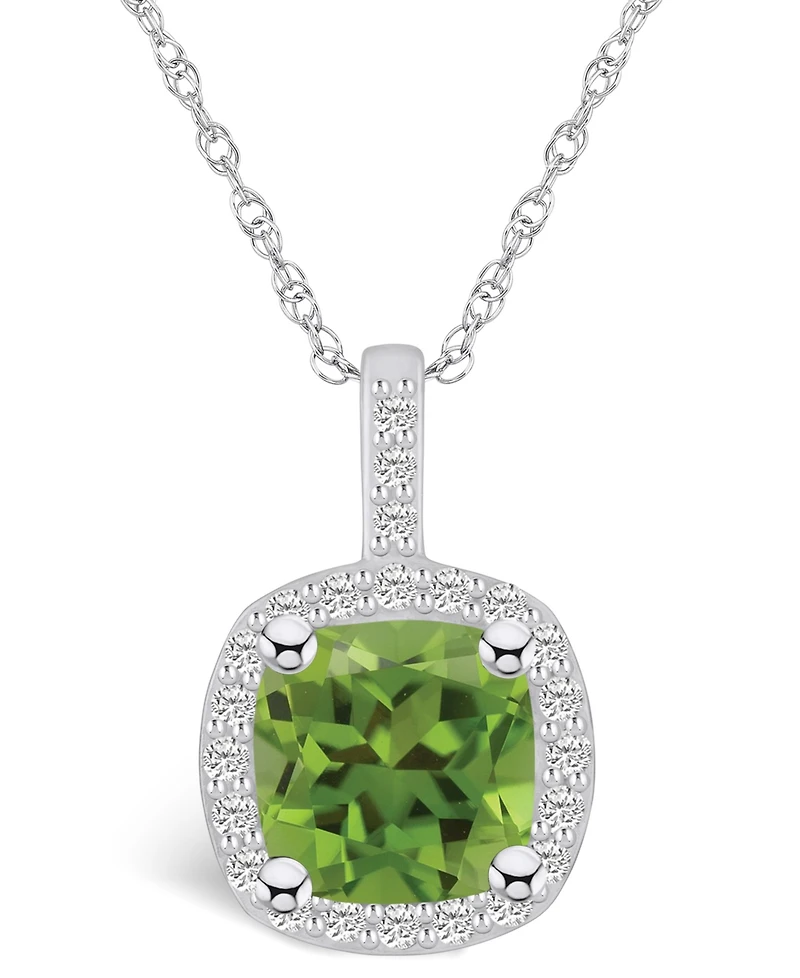 Macy's Peridot (2-3/8 Ct. T.w.) and Diamond (1/4 Ct. T.w.) Halo Pendant Necklace in 14K White Gold