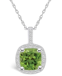Macy's Peridot (2-3/8 Ct. T.w.) and Diamond (1/4 Ct. T.w.) Halo Pendant Necklace in 14K White Gold