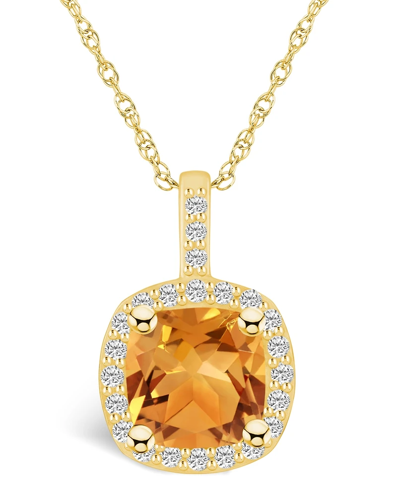 Macy's Citrine (2 Ct. T.w.) and Diamond (1/4 Ct. T.w.) Halo Pendant Necklace in 14K Yellow Gold