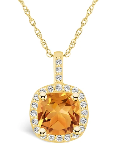 Macy's Citrine (2 Ct. T.w.) and Diamond (1/4 Ct. T.w.) Halo Pendant Necklace in 14K Yellow Gold