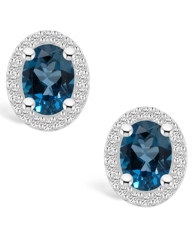 Macy's London Topaz (3-1/5 ct. t.w.) and Diamond (3/8 ct. t.w.) Halo Stud Earrings in 14K Gold