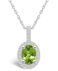 Macy's Peridot (1-1/3 Ct. T.w.) and Diamond (1/4 Ct. T.w.) Halo Pendant Necklace in 14K White Gold