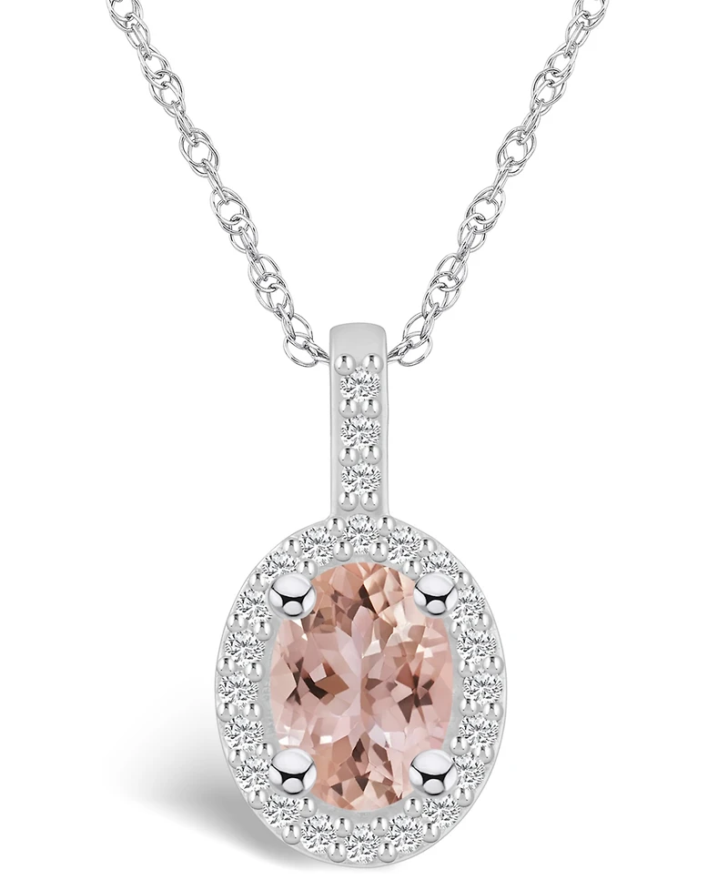 Macy's Morganite (1-1/7 Ct. T.w.) and Diamond (1/4 Ct. T.w.) Halo Pendant Necklace in 14K White Gold