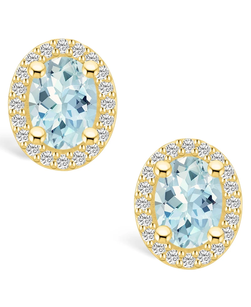 Macy's Aquamarine (2-1/3 ct. t.w.) and Diamond (3/8 ct. t.w.) Halo Stud Earrings in 14K Yellow Gold