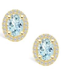Macy's Aquamarine (2-1/3 ct. t.w.) and Diamond (3/8 ct. t.w.) Halo Stud Earrings in 14K Yellow Gold